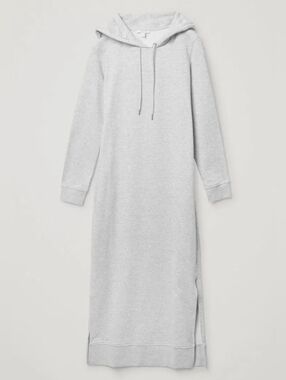 COS Organic Cotton Hooded Sweatshirt Light Grey Dress Split Seam Large Casual